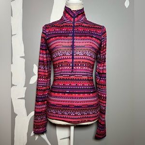 Nike Pro Dri-Fit Red Purple Tribal Print Hyperwarm 8 Bit Half Zip Pullover Top